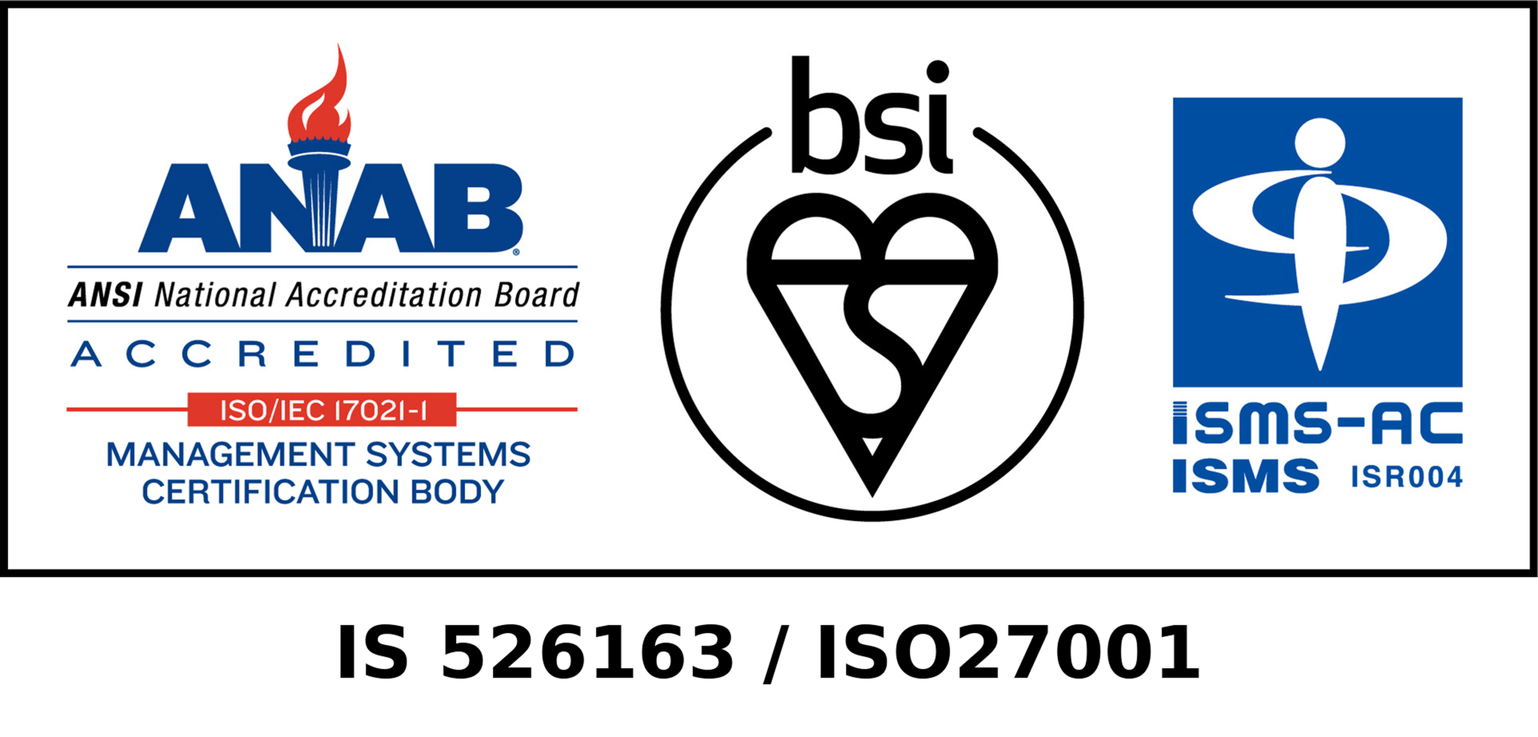 ISMS/ISO 27001 認証関連マーク（ANAB・BSI・ISMS-AC）
